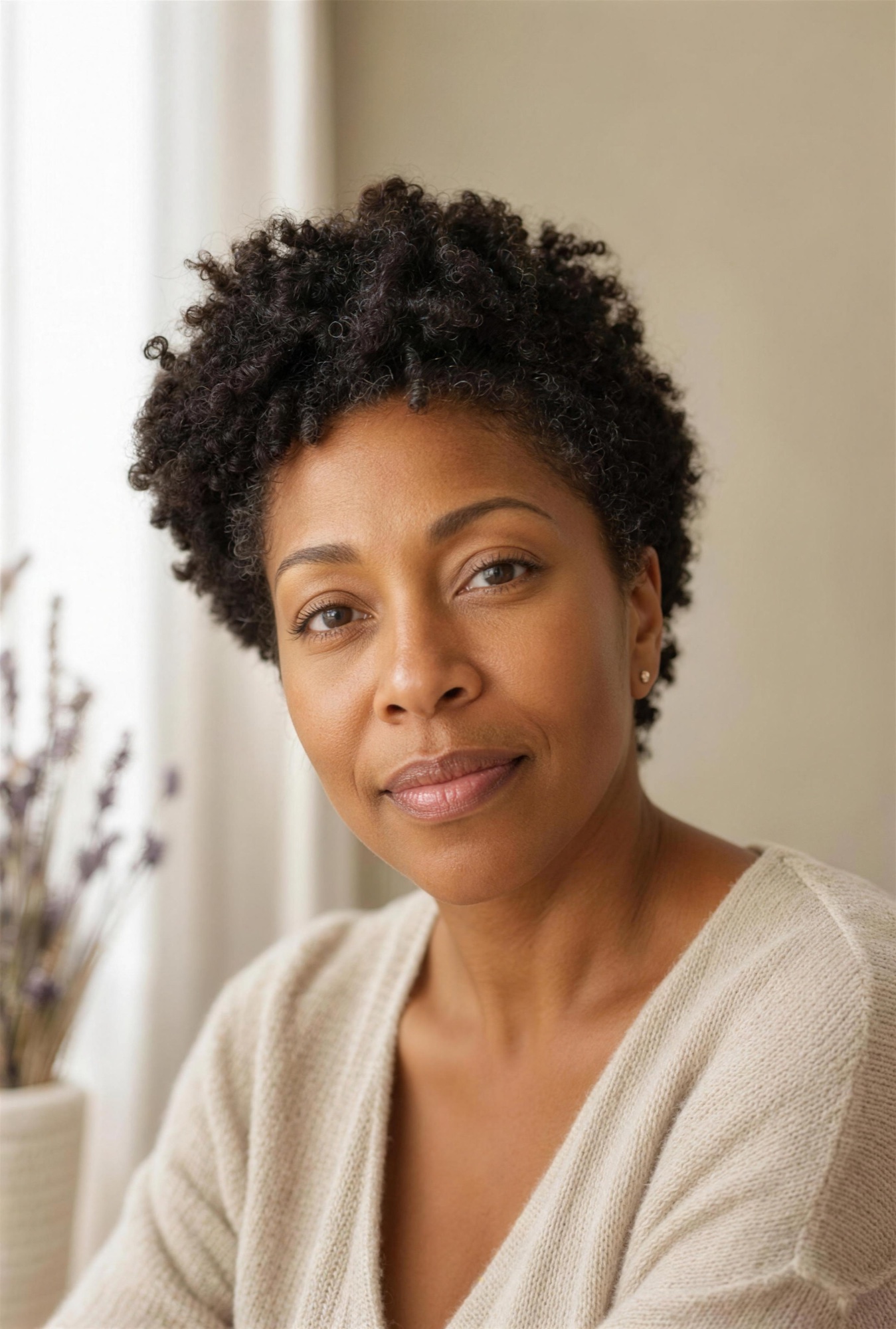 A woman in a moment of quiet recognition